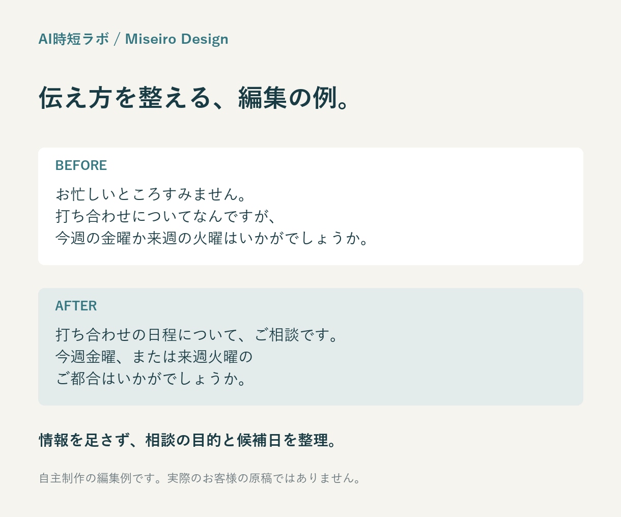 メールやSNSの文章を読みやすくリライトします AI補助で整理、原文の意味を大切に仕上げます イメージ2
