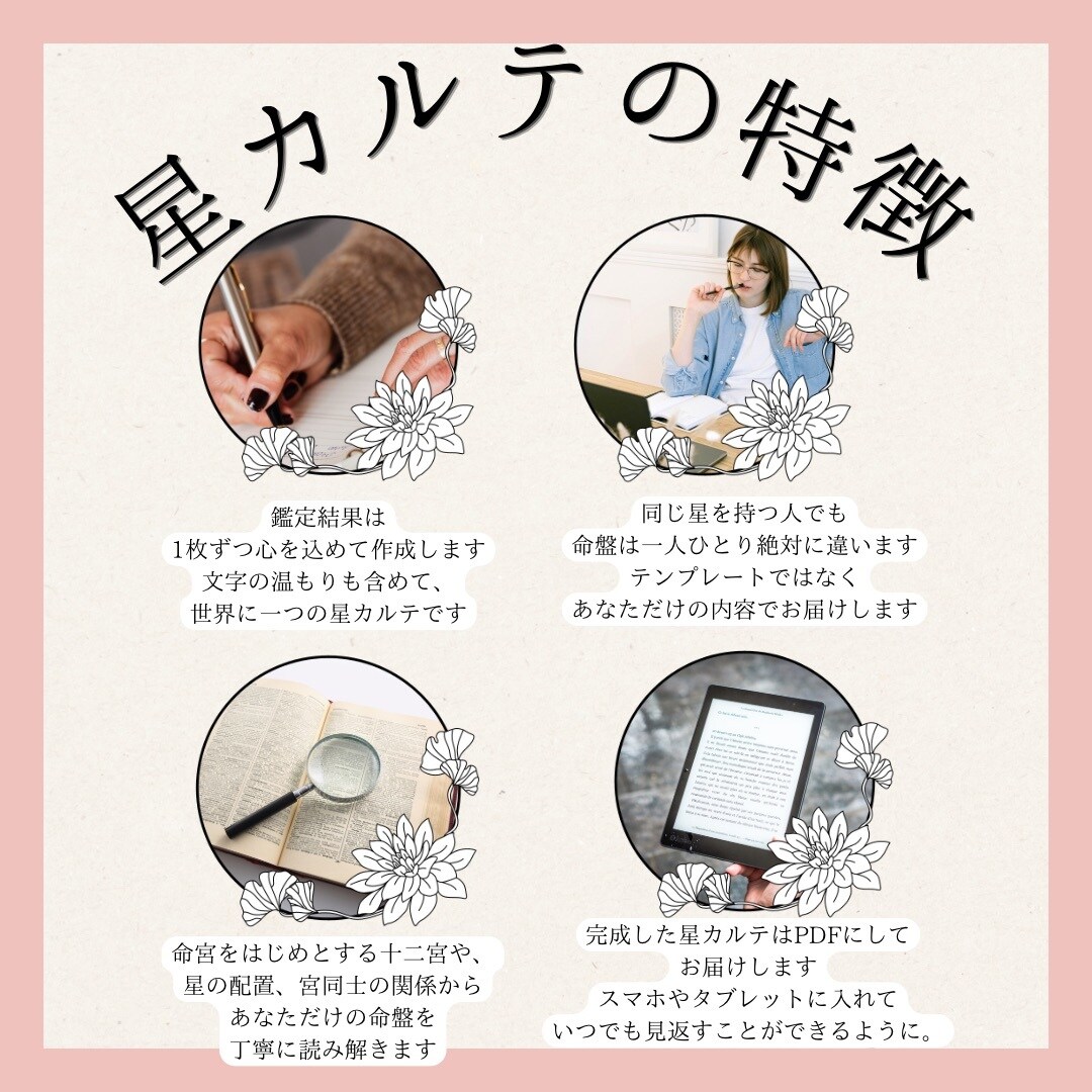 紫微斗数であなただけの「星カルテ」を作ります 命盤を読み解き、あなただけの手書き鑑定書を。 イメージ4