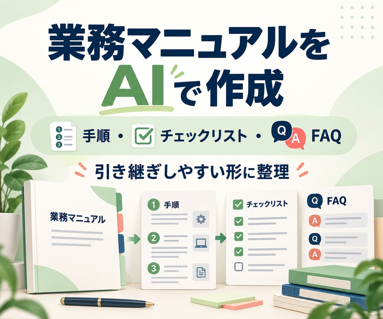 業務マニュアルをAIで分かりやすく作成します 手順・チェックリスト・FAQを引き継ぎやすく整理 イメージ1