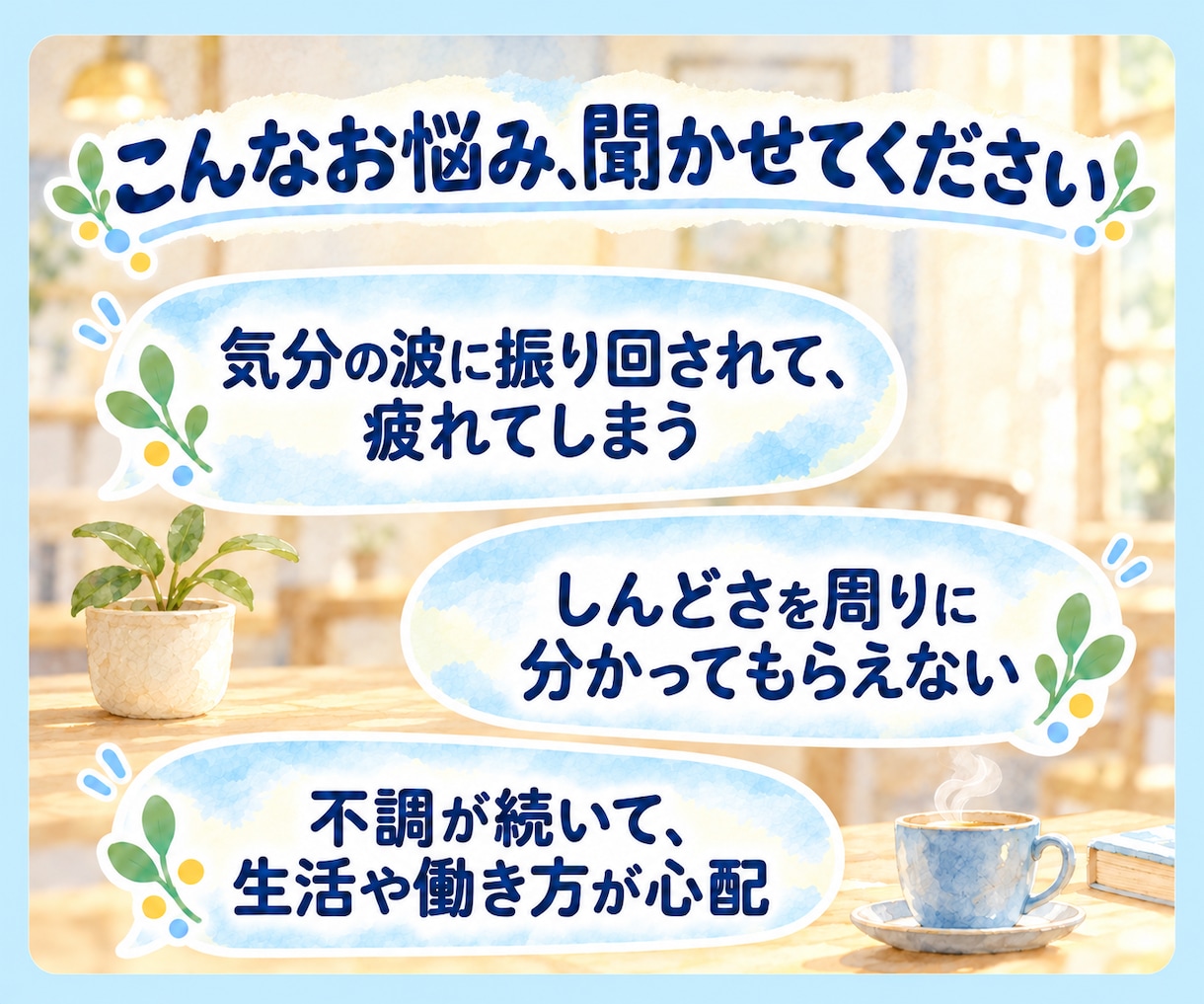 心がしんどいときに◎メンタルのお悩みお聞きします 双極症当事者・元福祉職｜本当はしんどいあなたへ イメージ3