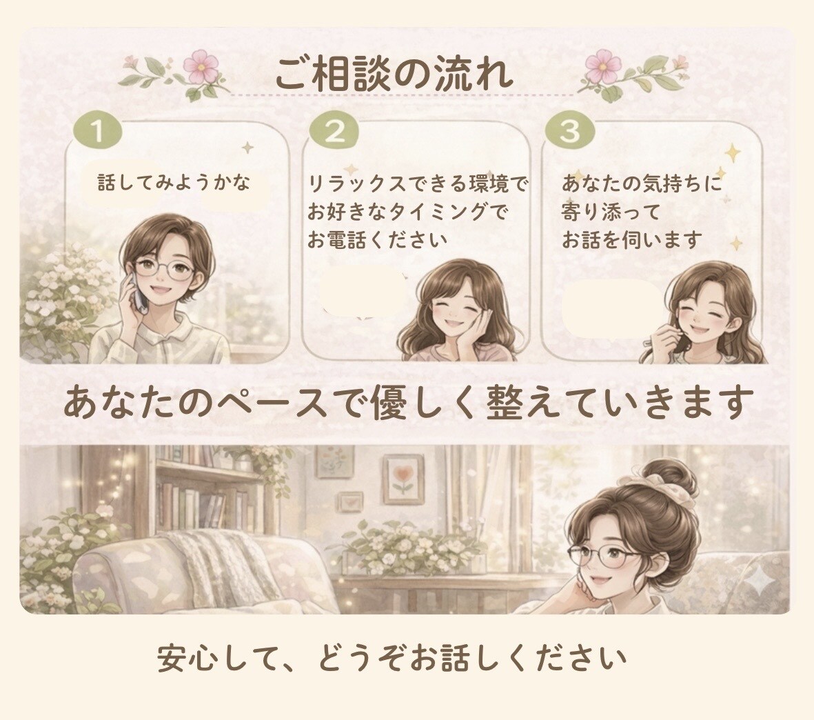 ひとりで抱えなくて大丈夫 1分からお話を伺います 本音のままで話せる、安心の電話時間 イメージ3