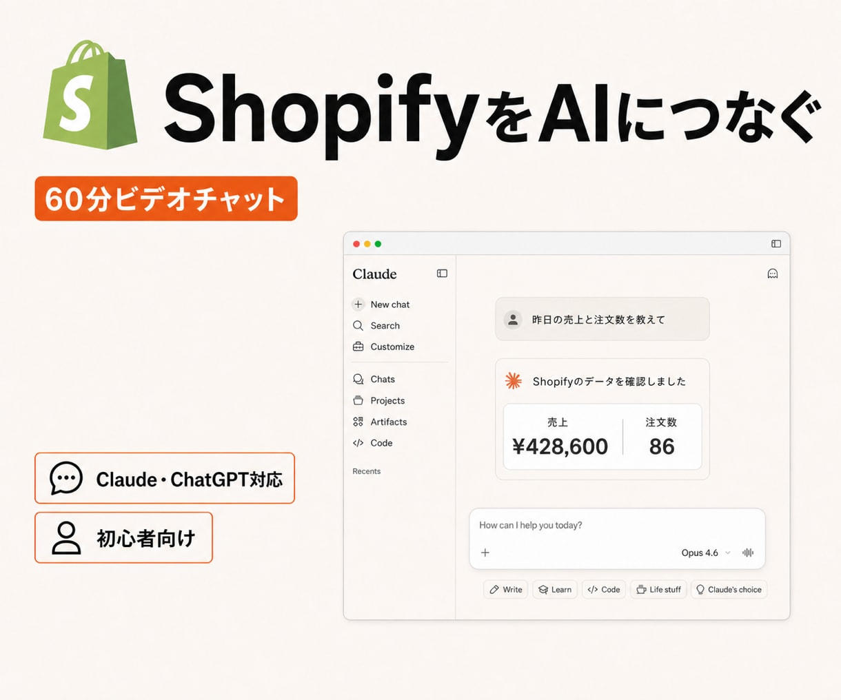 ShopifyをAIにつなぐ方法を教えます Shopify×AI|売上・商品データをやさしく解説 イメージ1