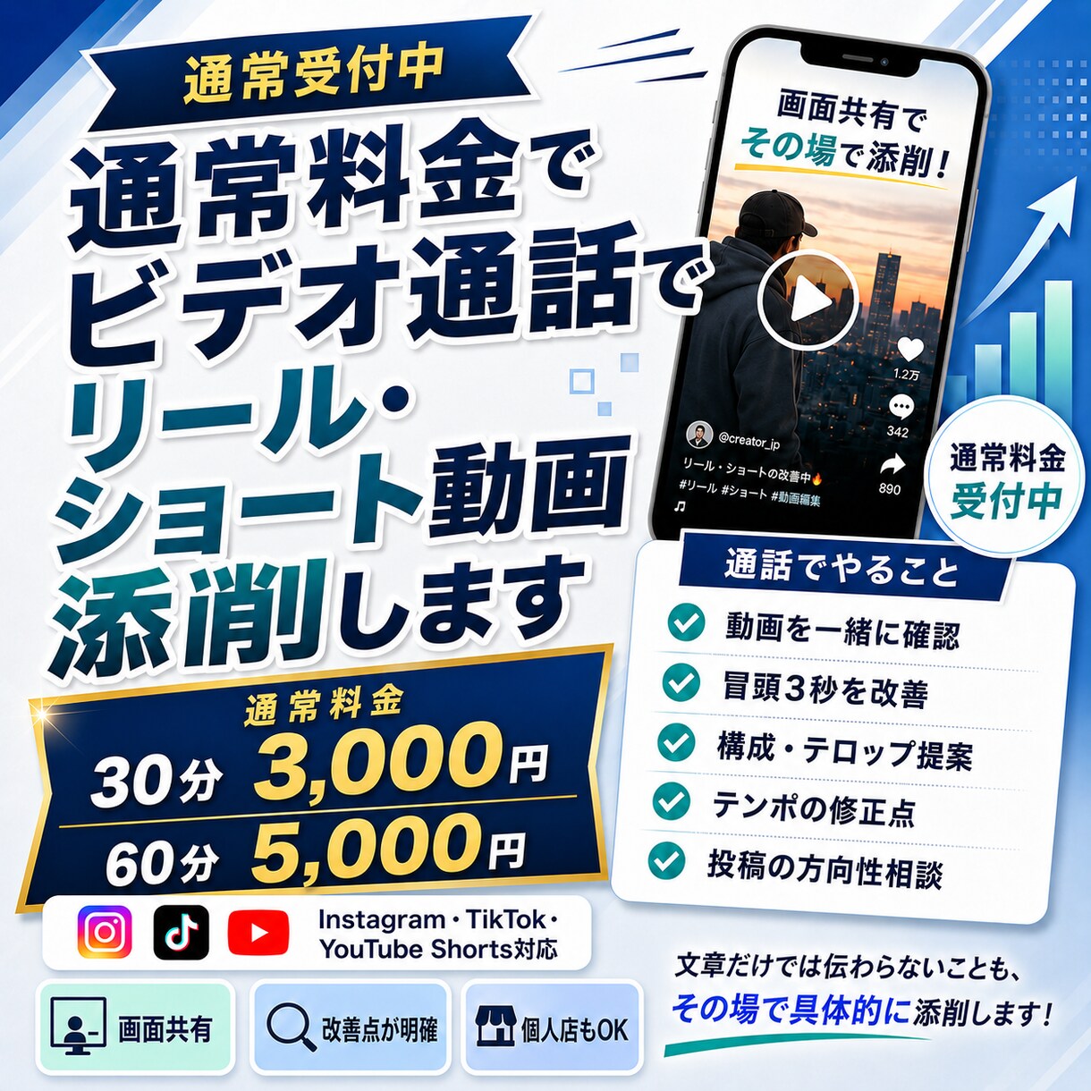 画面共有しながらリールやショートを一緒に添削します 250万再生の編集者が画面共有で一緒に添削 イメージ1