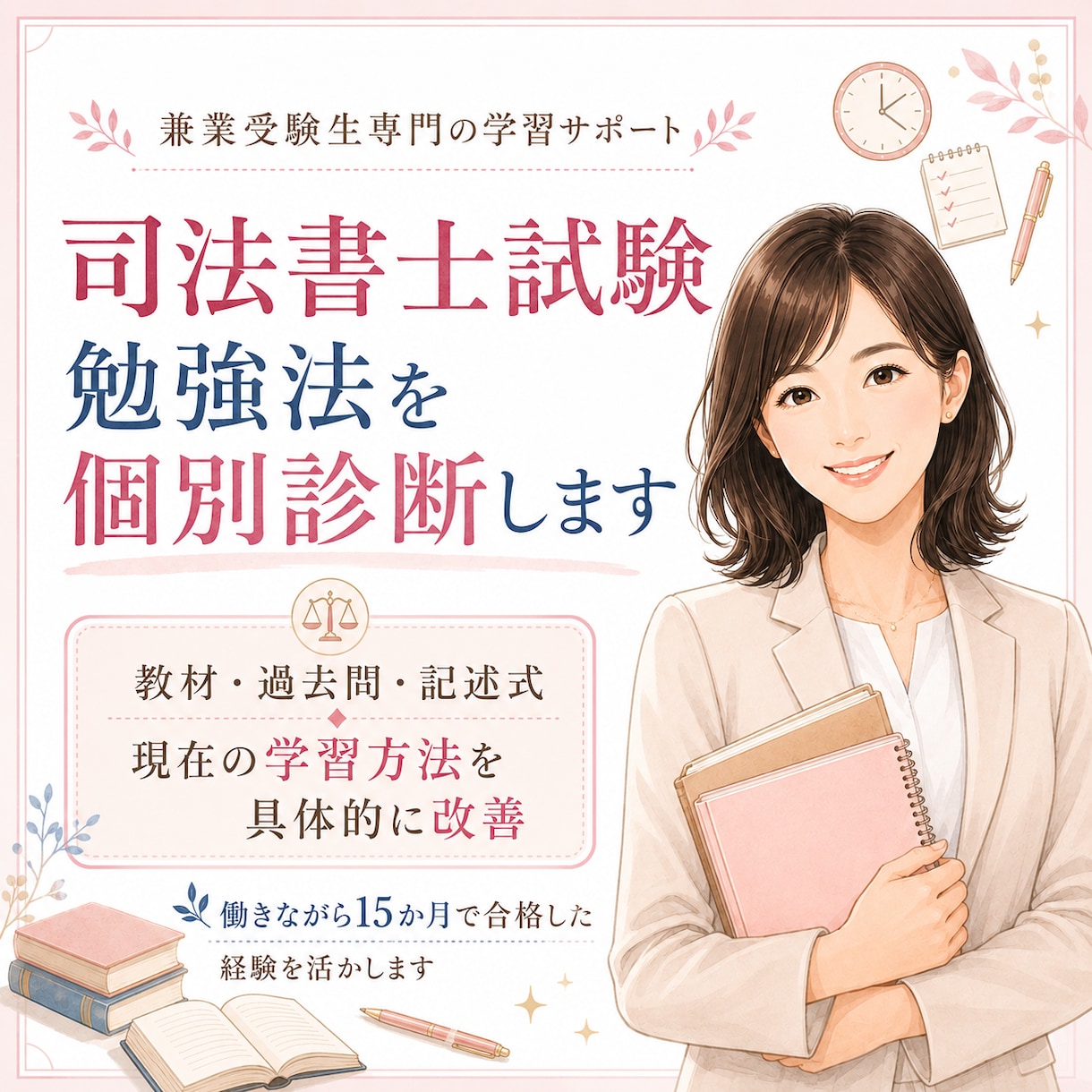 司法書士試験の勉強法を個別診断します 教材・過去問・記述式の進め方を具体的に改善します イメージ1