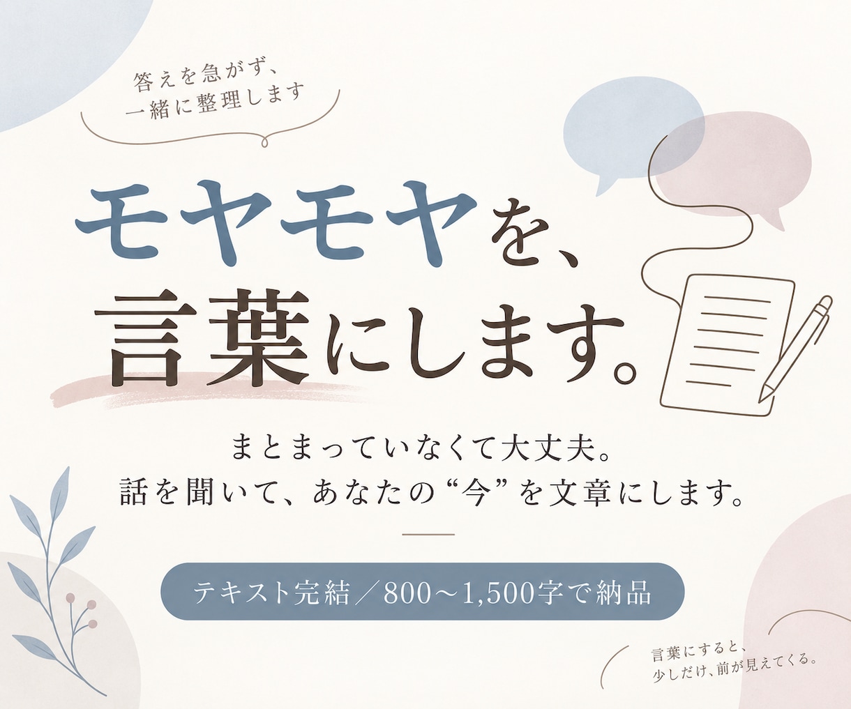 モヤモヤをときほぐし、言語化して文章を作ります 対話の中でモヤモヤを整理し、あなただけのための文章を作ります イメージ1