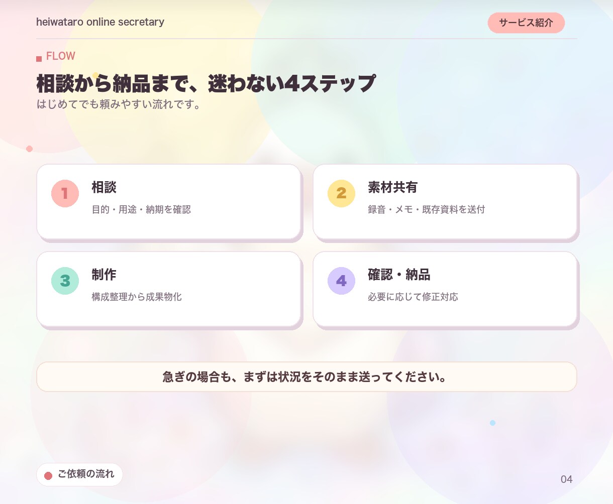 議事録・資料・提案書を丁寧に作成します あなた専用のオンライン秘書｜事務まわりを丸ごとお任せ イメージ4
