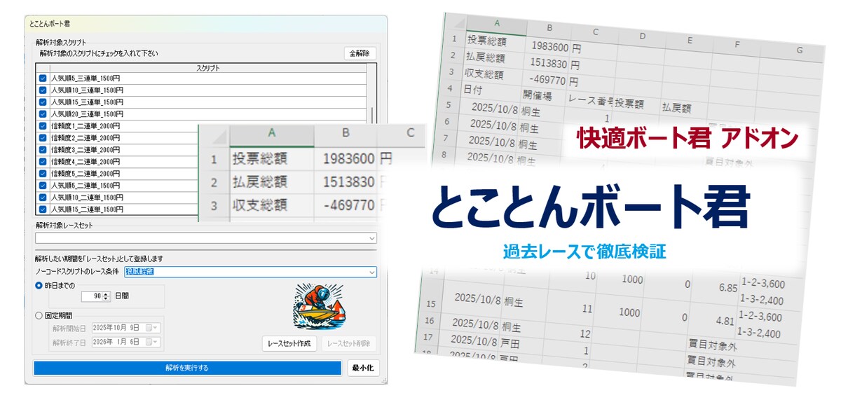 とことんボート君の検証用データをご提供します 過去データで買い方・条件を検証 イメージ1
