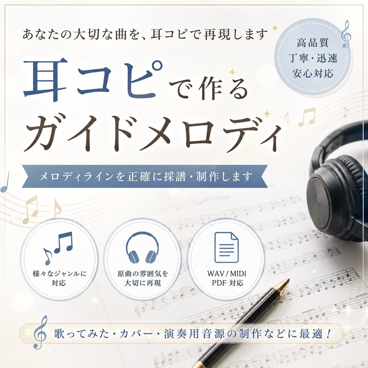 ボーカル音源(歌メロディ)、MIDI、作成をします ボーカル/コーラスのガイドメロディ、MIDIを作成します。 イメージ1