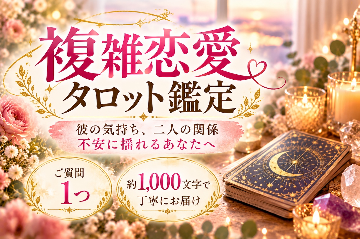 不倫・複雑恋愛♡彼の本音をタロットで占います 誰にも言えない恋のお悩みを約1000文字で丁寧に鑑定 イメージ1