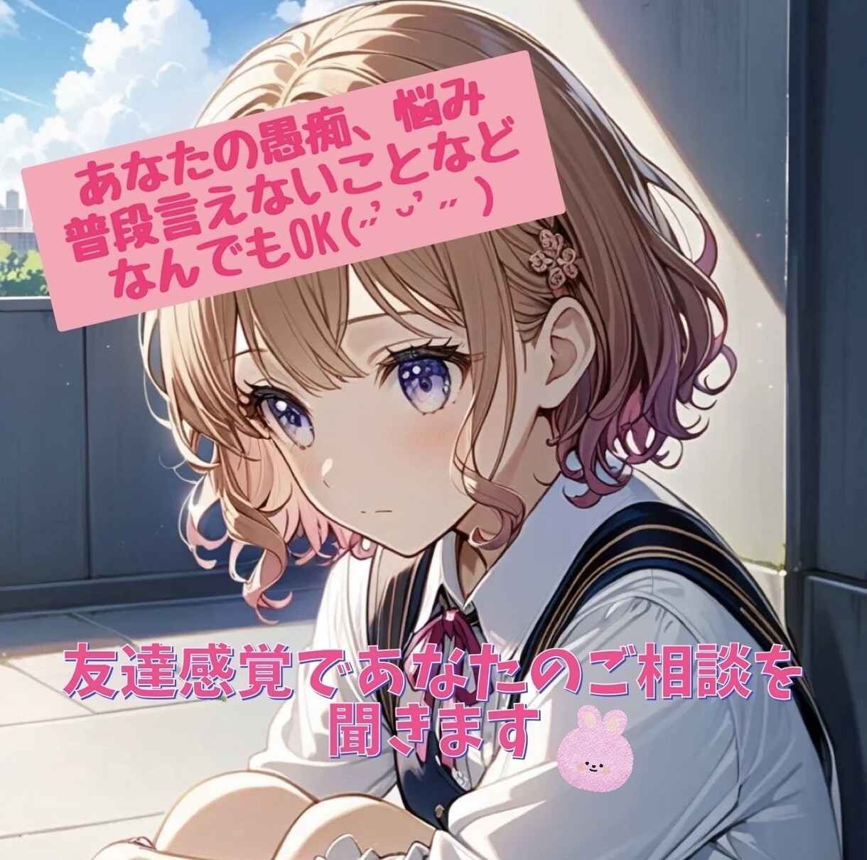 人間関係のお悩みや不安事までなんでも聞きます こちらは簡単な返答のみ(そうなんだ、うん等) イメージ1
