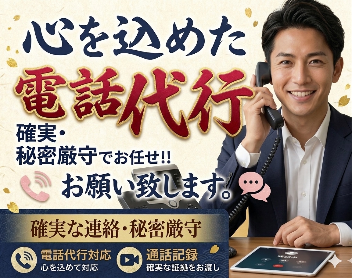 今すぐOK★クレーム対応電話等、代行でおかけします クレーム処理やキャンセル連絡、遅刻・欠勤など幅広く電話代行！ イメージ1