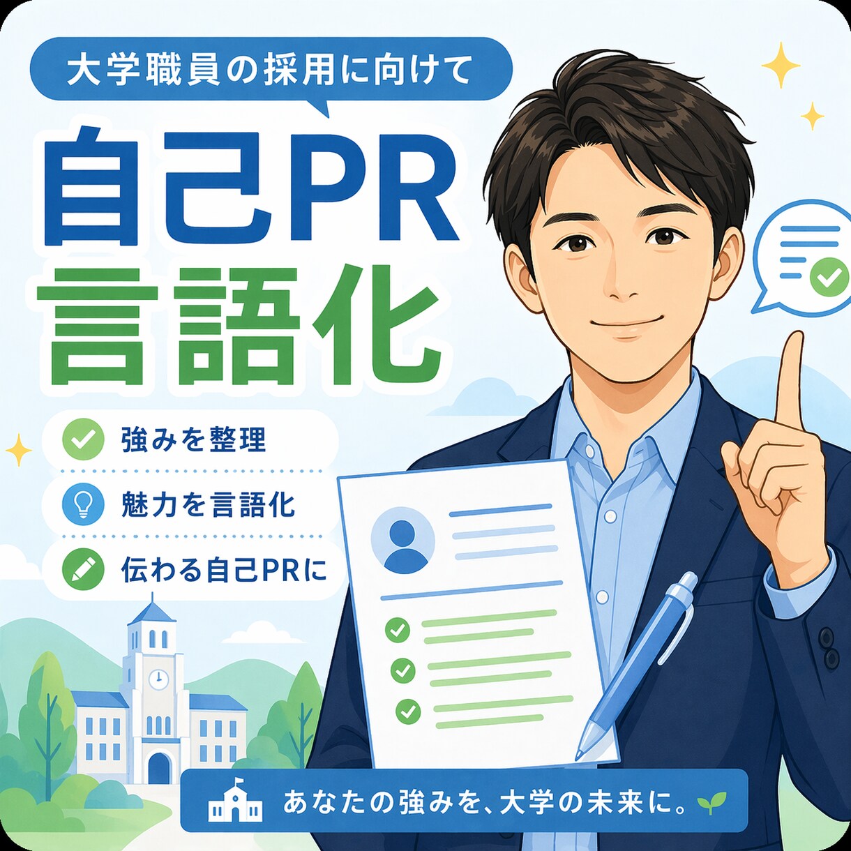 大学職員転職向けに自己PRを言語化します 強みを大学職員応募向けに整理します イメージ1
