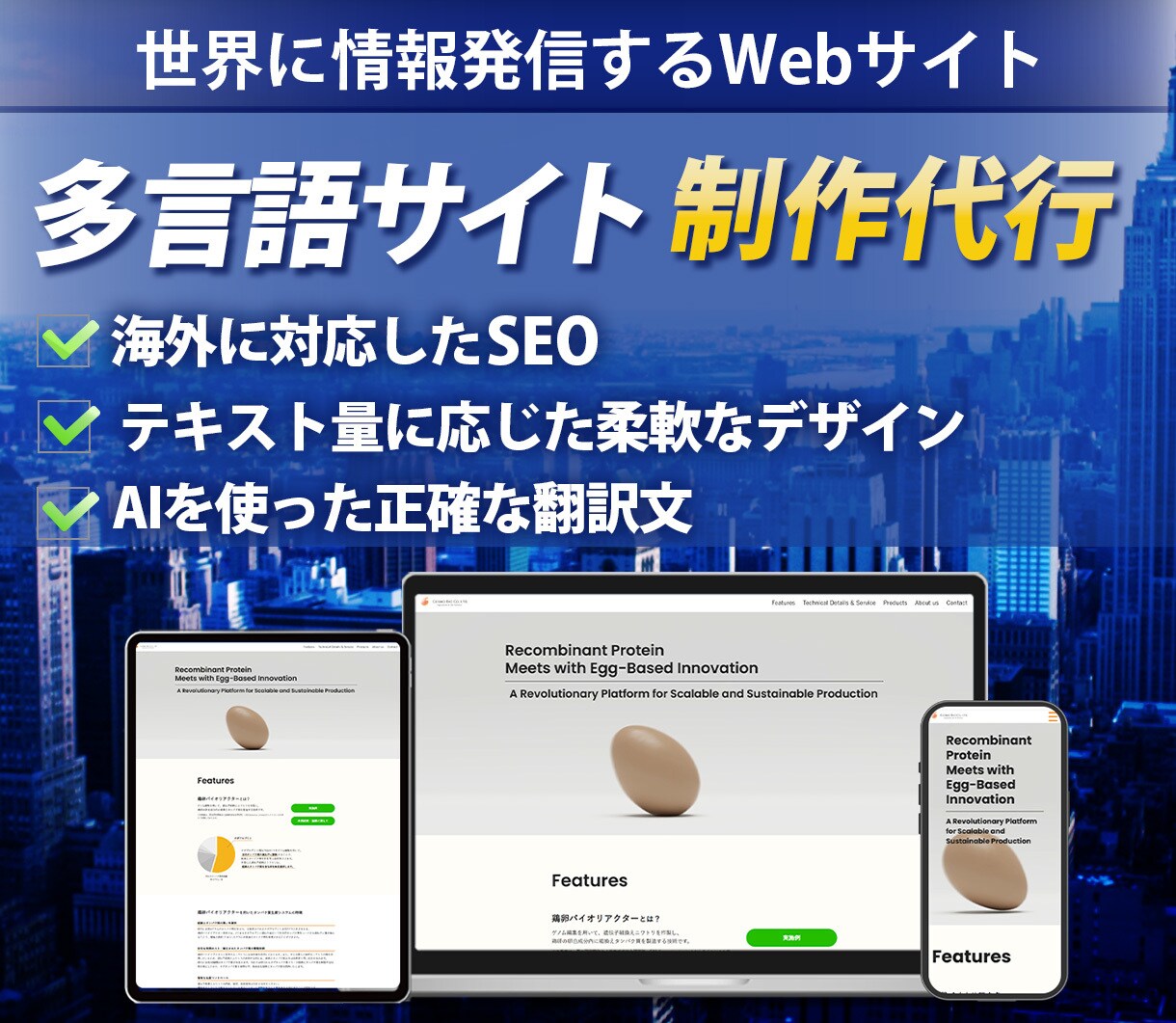 英語・中国語・韓国語など既存サイトを多言語化します サイトを多言語化して外国人からのアクセスを増やします。 イメージ1