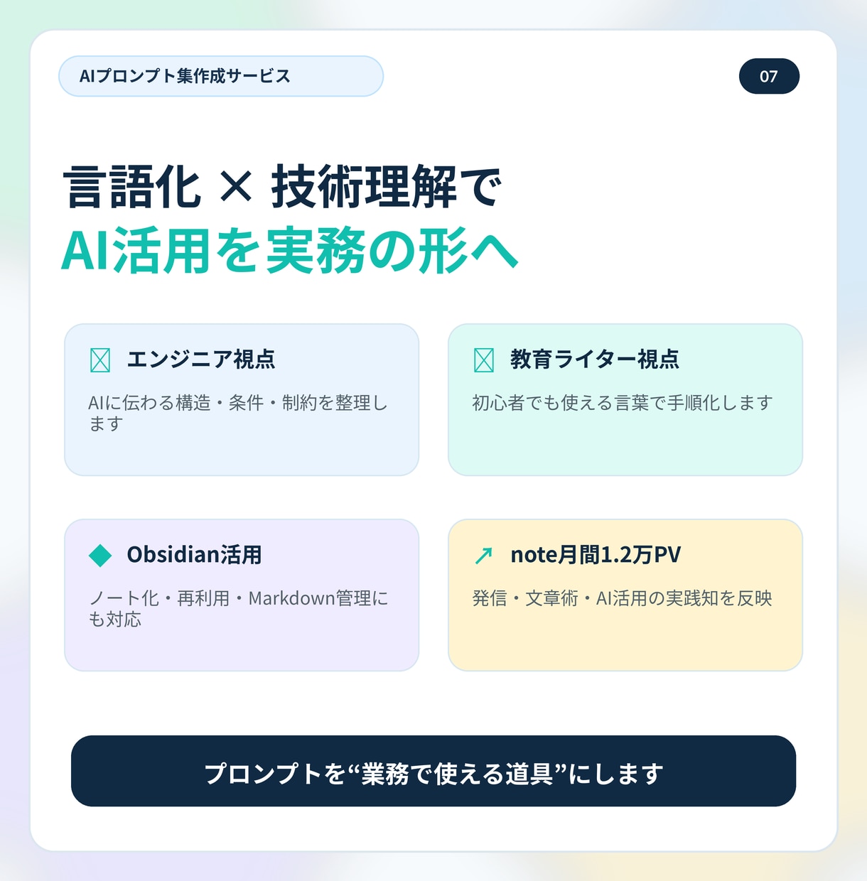 あなた専用のAIプロンプト集【10種】を作成します 法人向け開発・AI活用講師としての実務経験を総動員します！ イメージ7