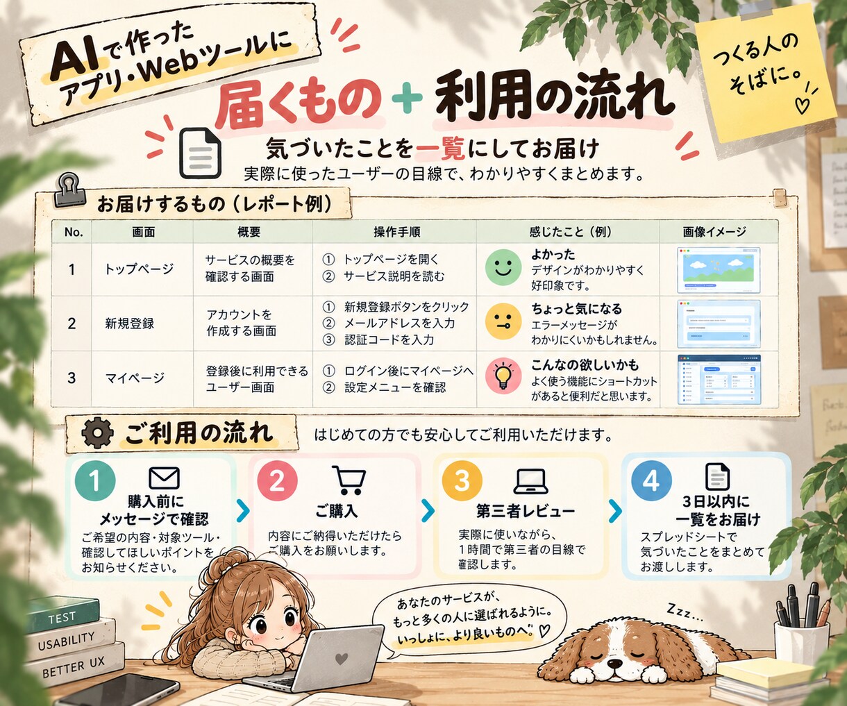 AIで作ったアプリ・Webツールをテストします ひとりで作ったそのアプリに、もうひとりの目を。 イメージ4