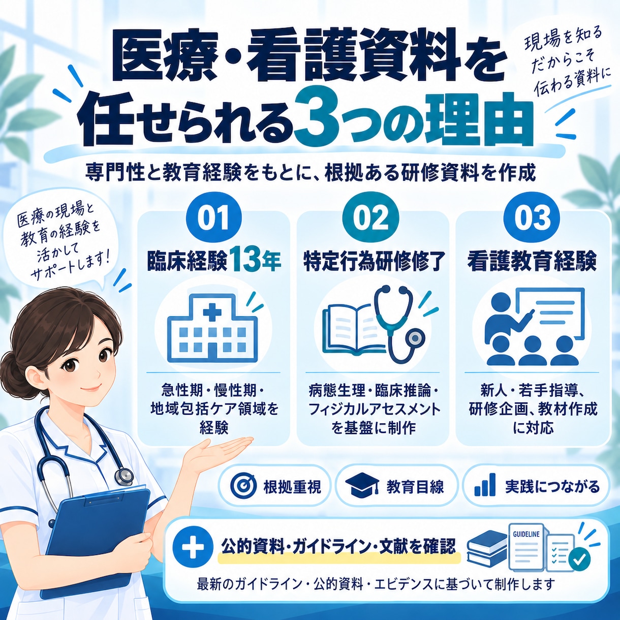 特定行為研修修了看護師が研修資料を作成します 医療・看護専門｜根拠・構成・図解まで一括対応！ イメージ2