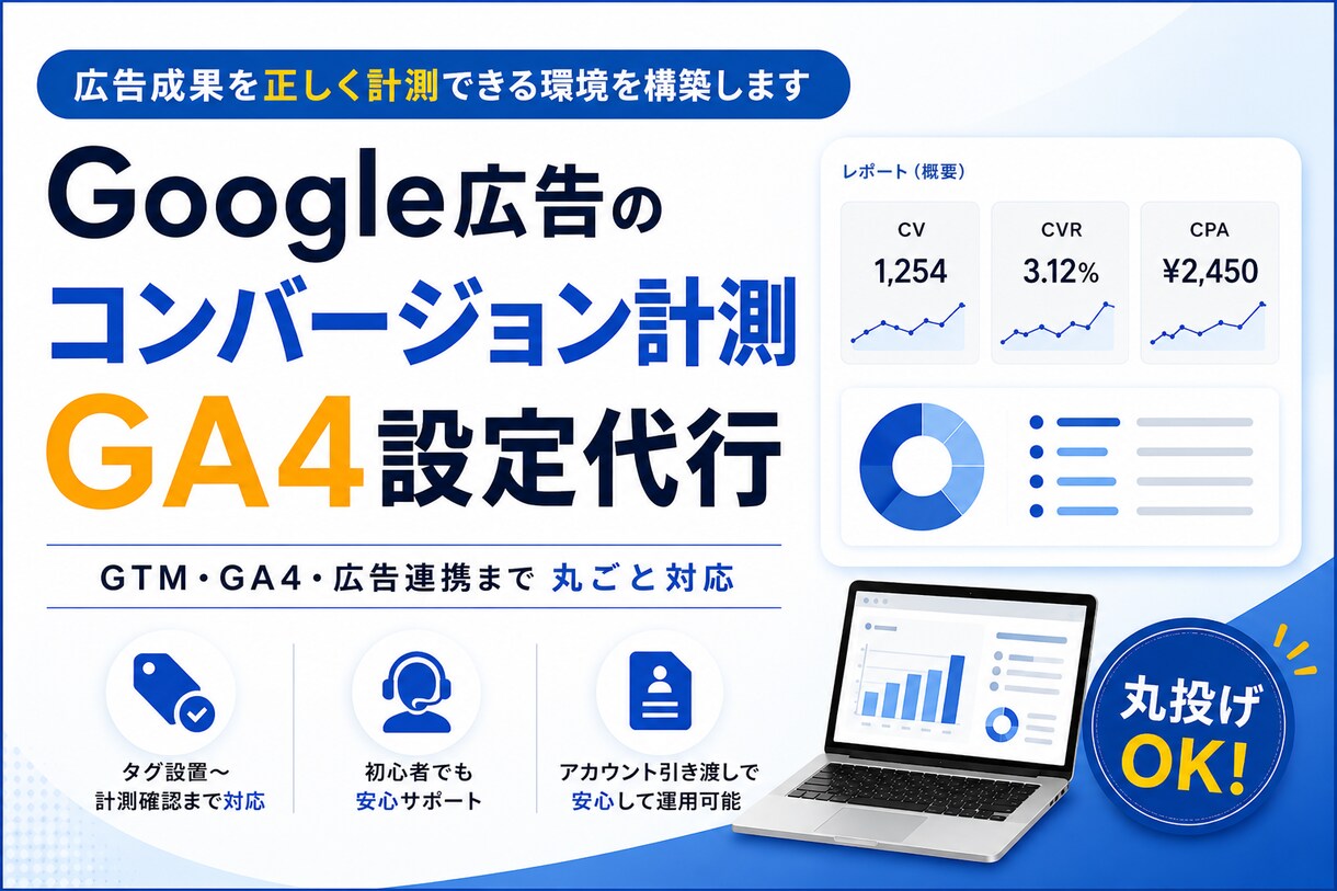 GA4の設置・設定を代行します 広告効果を正確に計測し、無駄な広告費を防ぎます！ イメージ1