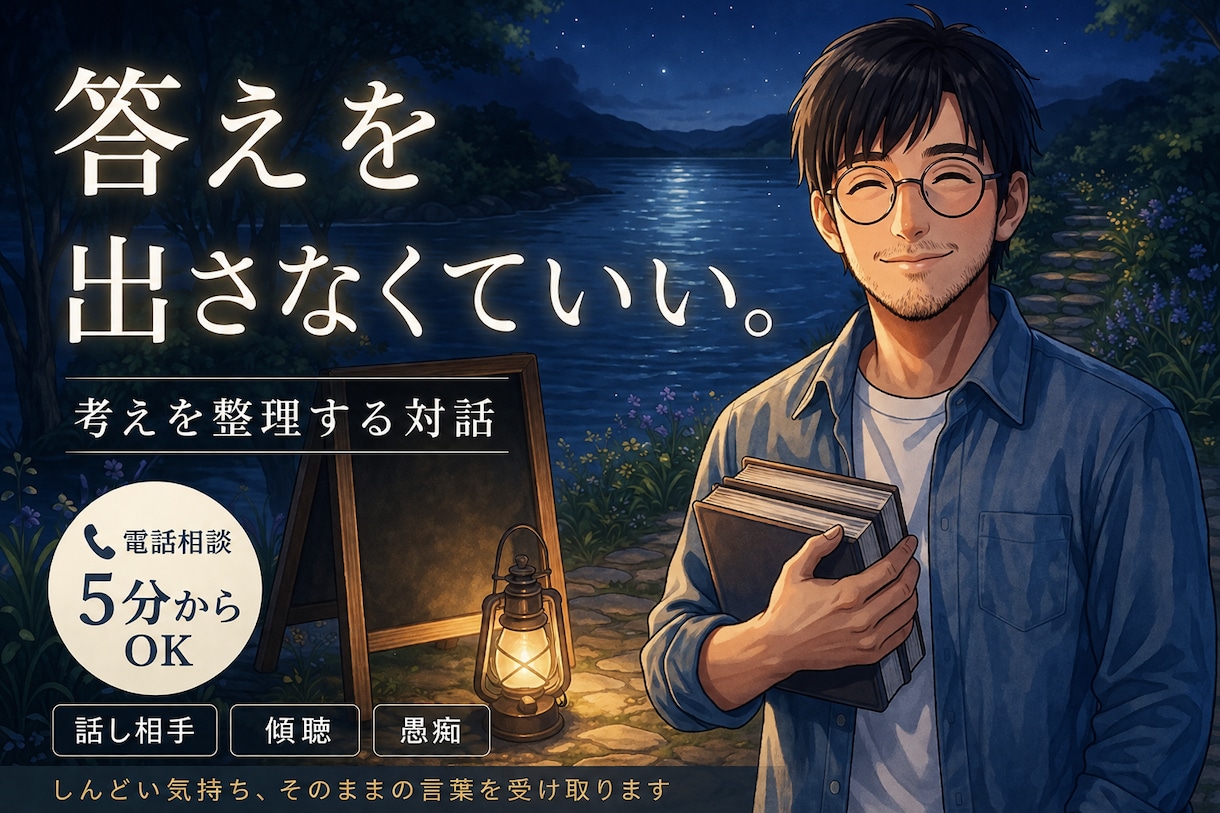 仕事・人生の悩みを答えを出さずにお聴きします 話し相手｜傾聴｜仕事の悩み｜愚痴｜思考整理｜5分OK イメージ1