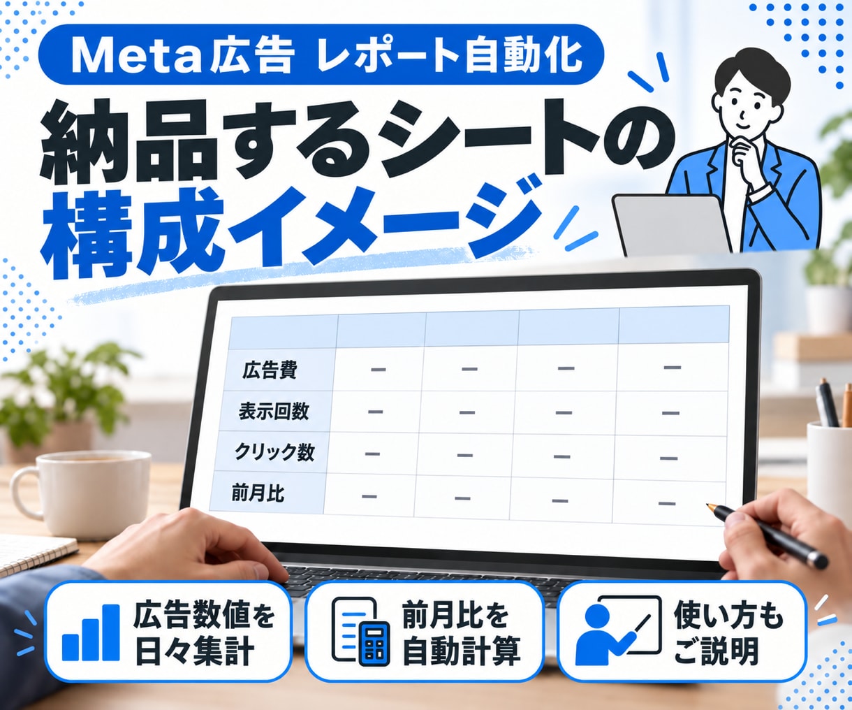 Meta広告の月次レポート作成を自動化します 月額費用ゼロで広告数値を自動で転記するシステムを構築 イメージ3