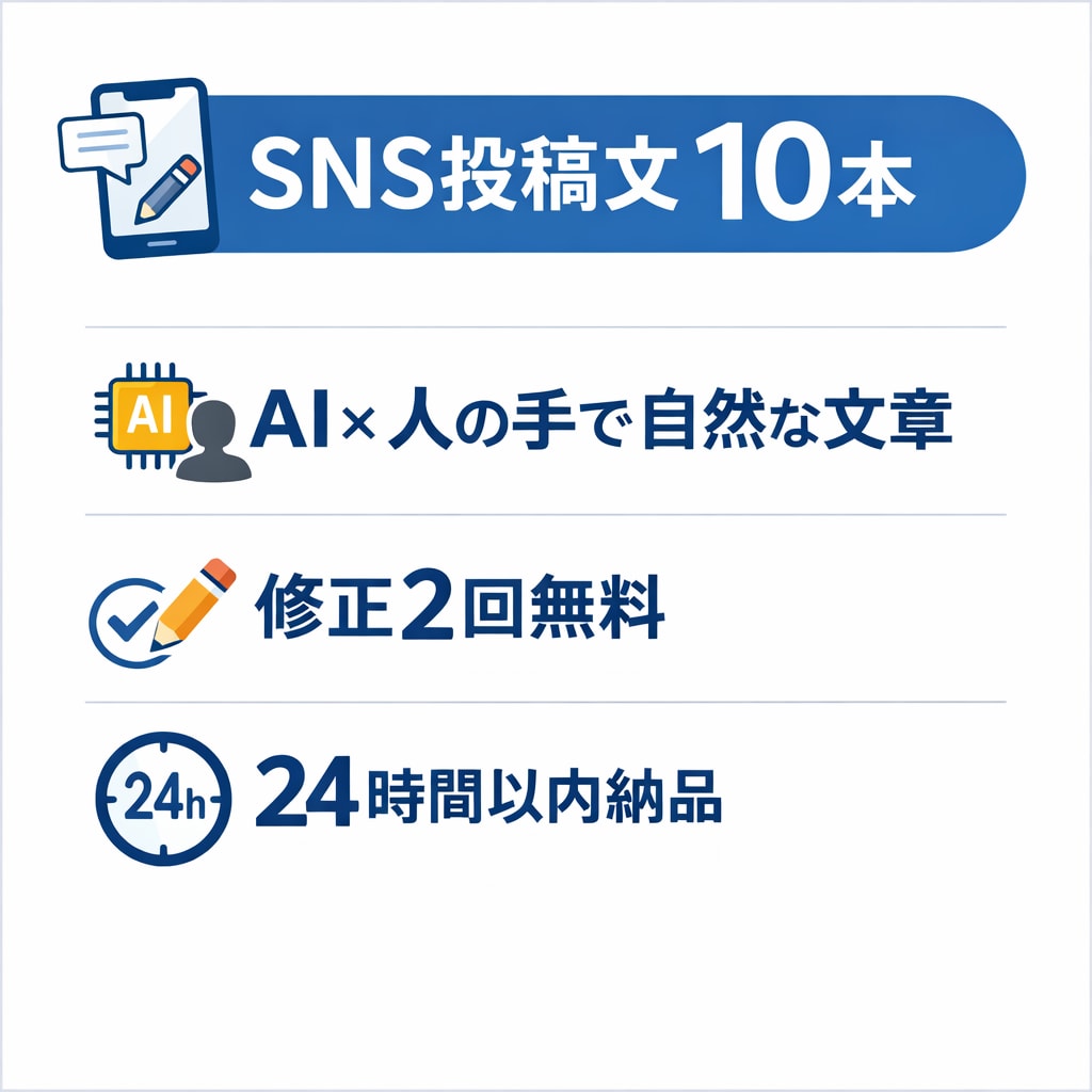 AIでSNS投稿文を10本作成します AIを活用して、早く・丁寧に文章を作成します。 イメージ1