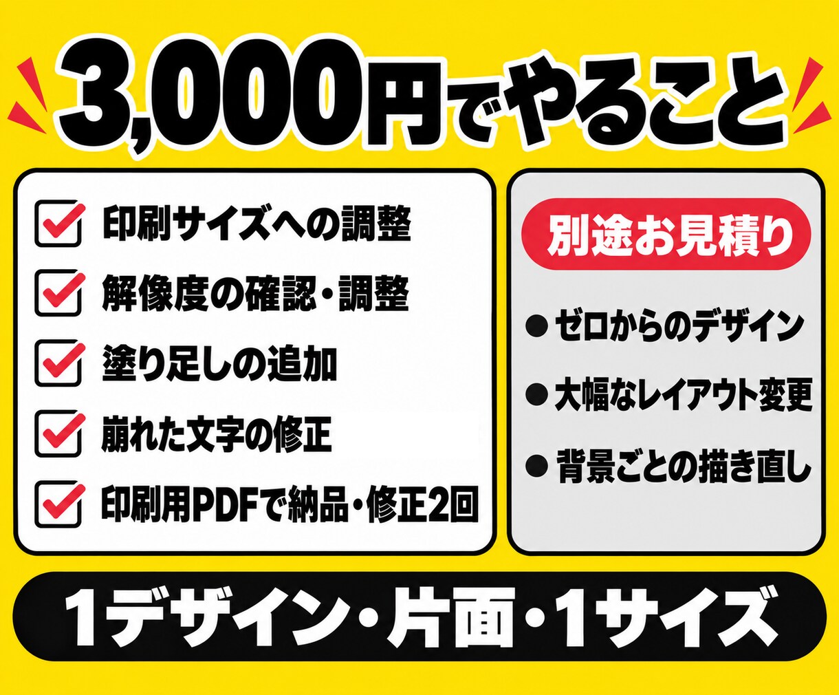 画像しかないチラシを入稿データに整えます 生成AI・画像もOK｜文字崩れ・サイズ・塗り足しを調整 イメージ3