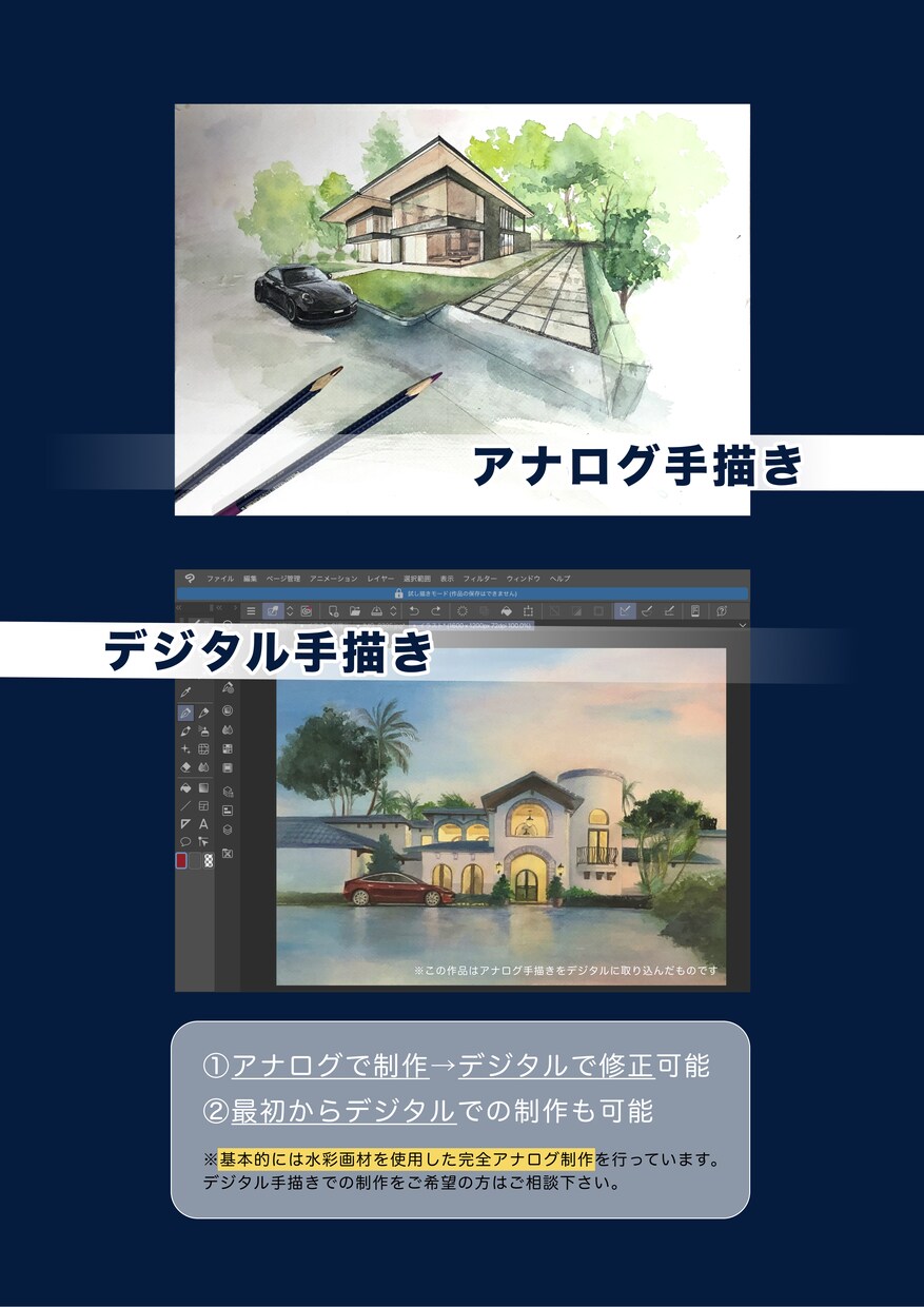 手描き建築パースを製作致します 特別なプレゼンやプレゼントに、特別な手描きパースを イメージ6