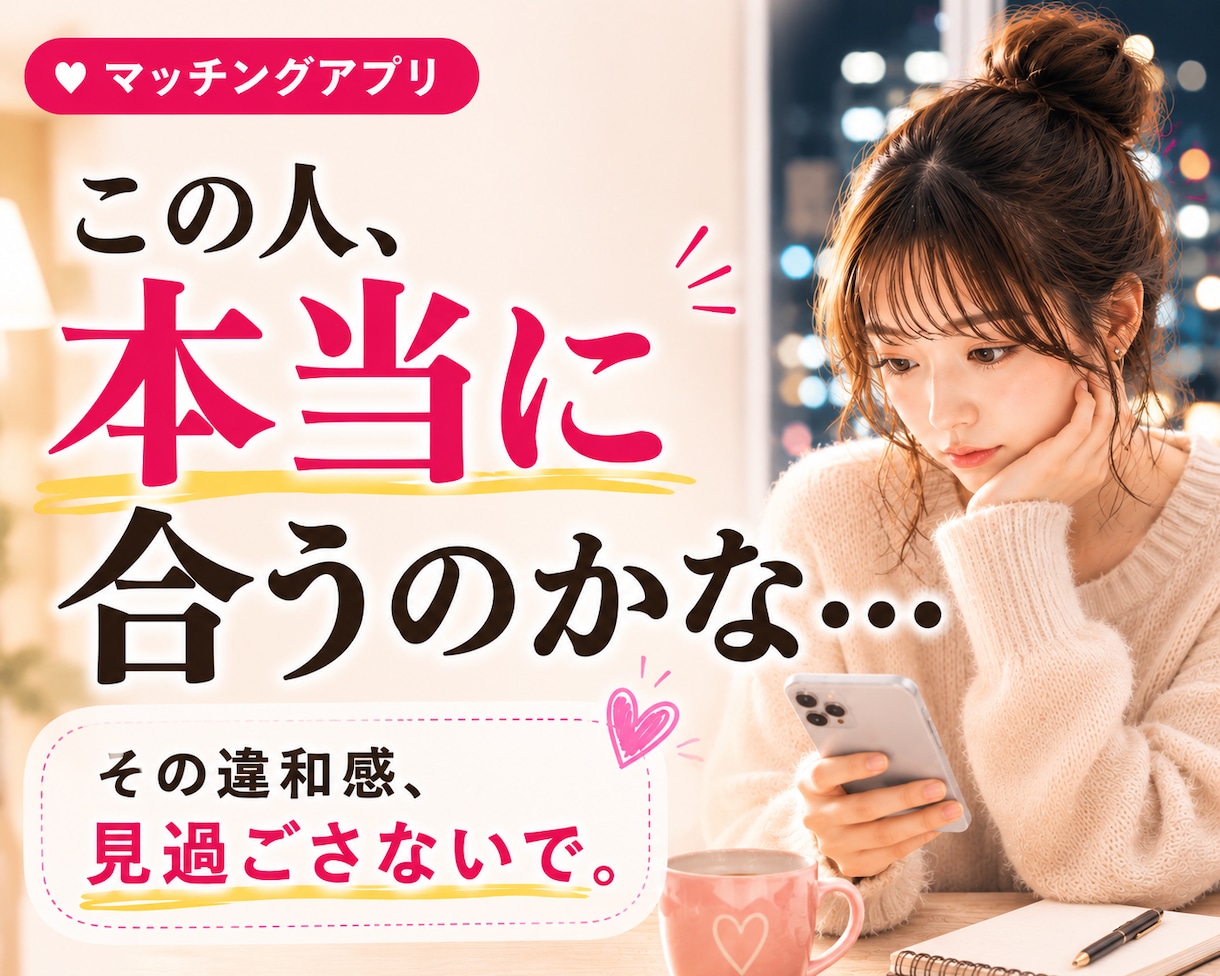 マッチングアプリ｜この人どうなの？を見極めます 「なんか違うかも」を一人で抱えなくて大丈夫です イメージ1