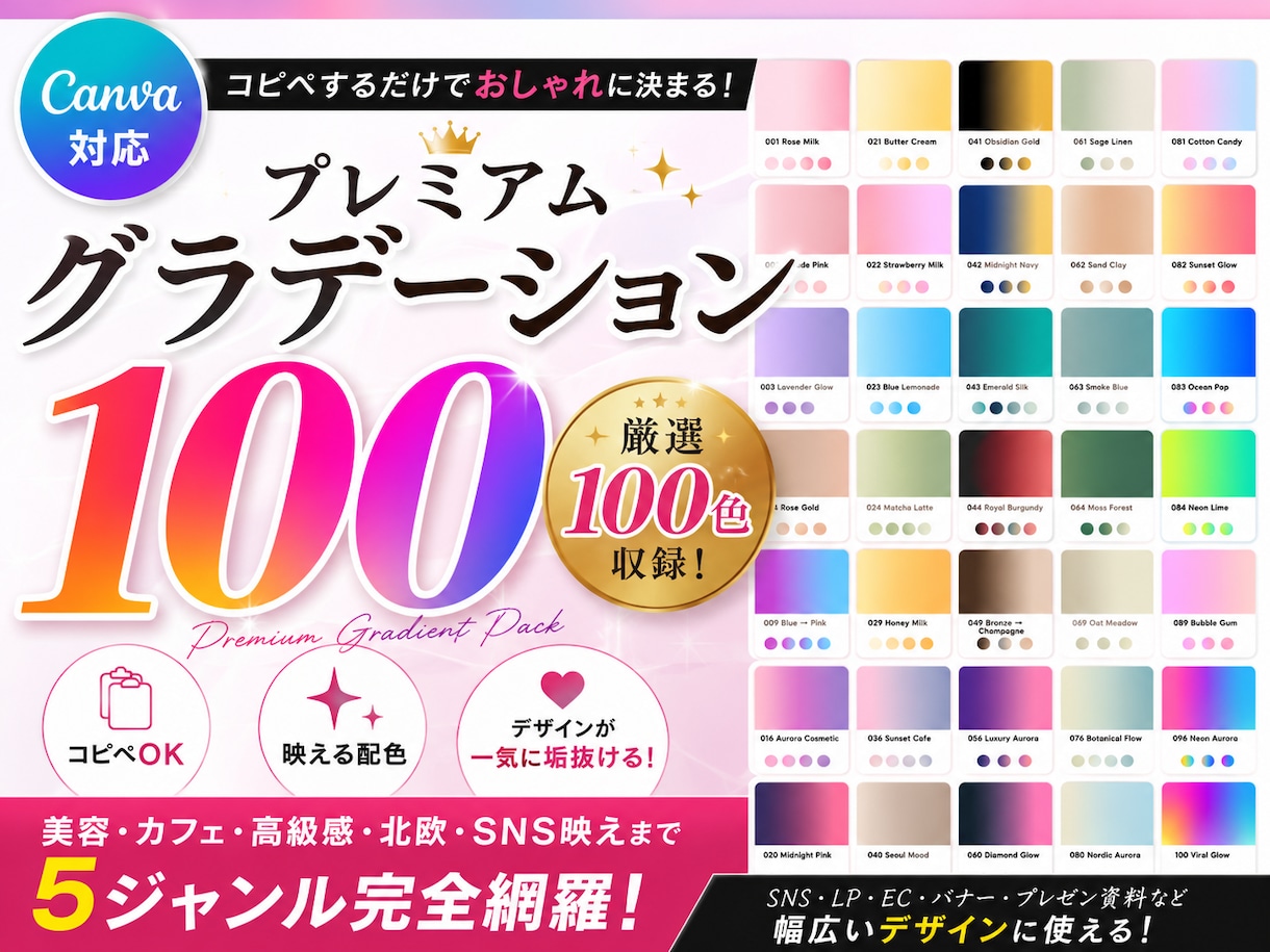 Canva用グラデーション100色販売します コピペするだけ！SNSやLPに使えるカラーコード集 イメージ1