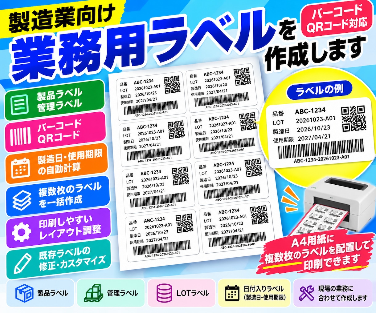 業務用自動入力ユニットカード、ラベル等製作します 入力フォームから反映する物をHTMLかExcelで作成します イメージ1