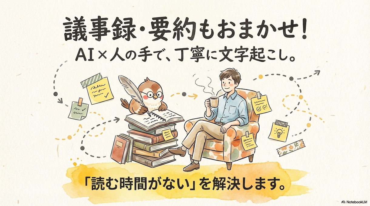 議事録・要約付！AI×人の手で文字起こしします 「読む時間がない」を解決。決定事項・ネクストアクションを整理 イメージ1
