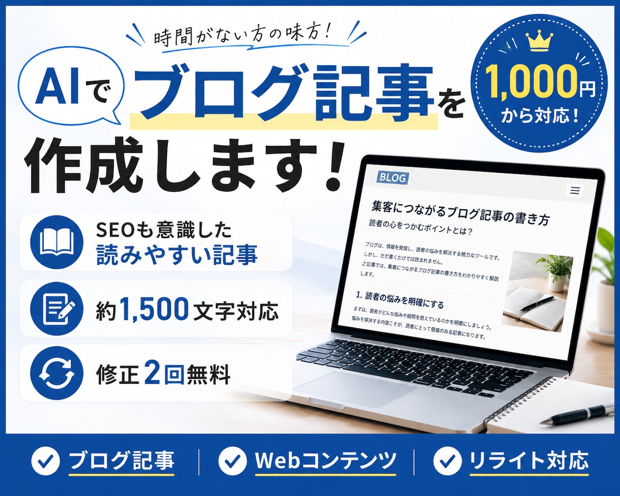 AIでブログ記事・Web記事を作成します 読みやすく伝わる記事を丁寧に作成します イメージ1