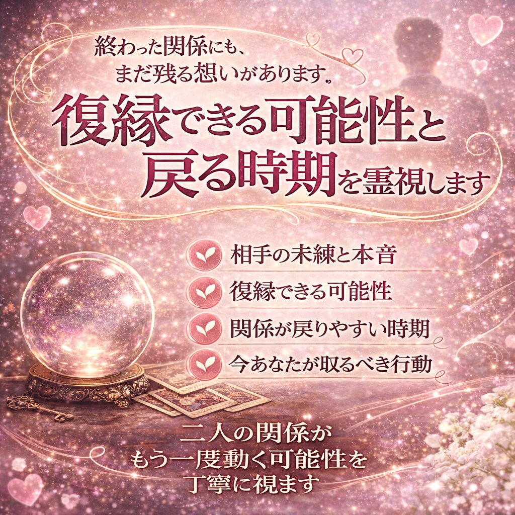 復縁の可能性と戻る時期を霊視します 相手の未練と本音復縁しやすい時期まで丁寧に視ます イメージ1