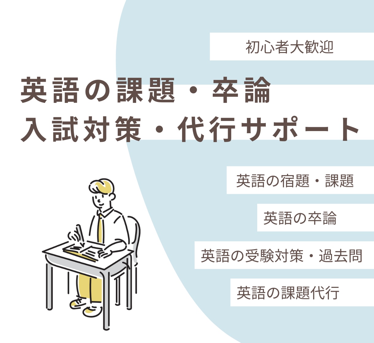 英語の宿題・課題・入試・卒論・代行サポートします 教師経験！最低金額、即日対応、初心者歓迎！英語に特化します！ イメージ1