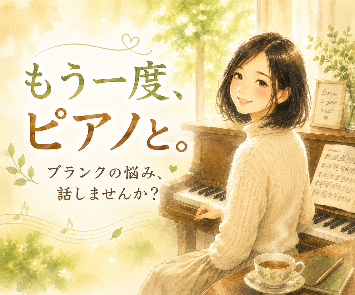 大人のピアノ再開組さんの悩み聴きます 焦りも悔しさも、それでもピアノが好きな方へ イメージ1