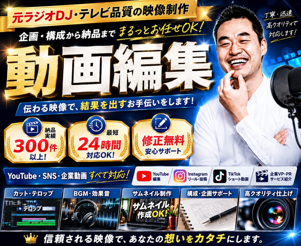 元ラジオDJがYouTube動画を編集します ラジオDJが10年でつかんだテンポで、最後まで見られる動画に イメージ1