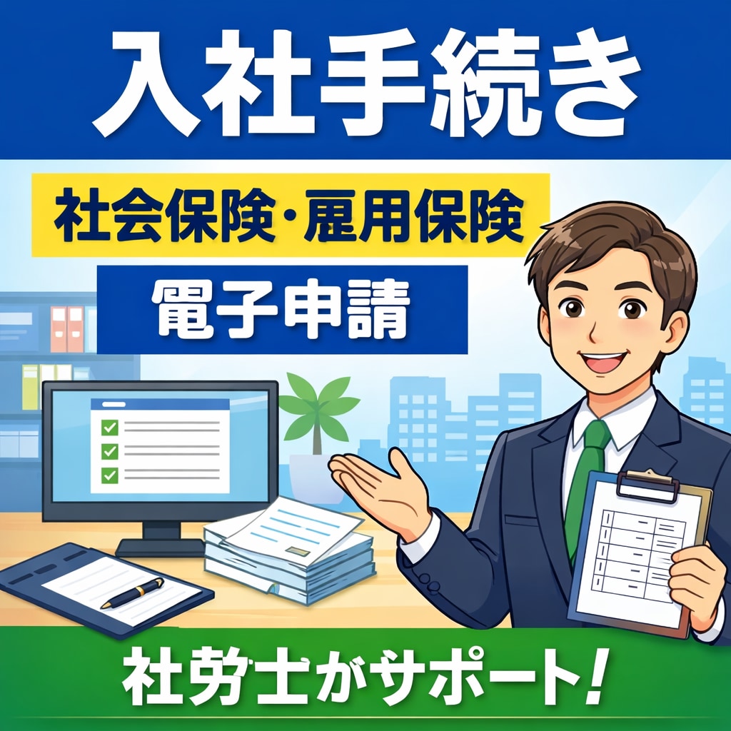 社会保険・雇用保険の入社手続きをします ・4月の混雑するハローワークや年金事務所に行かずに手続き完了 イメージ1