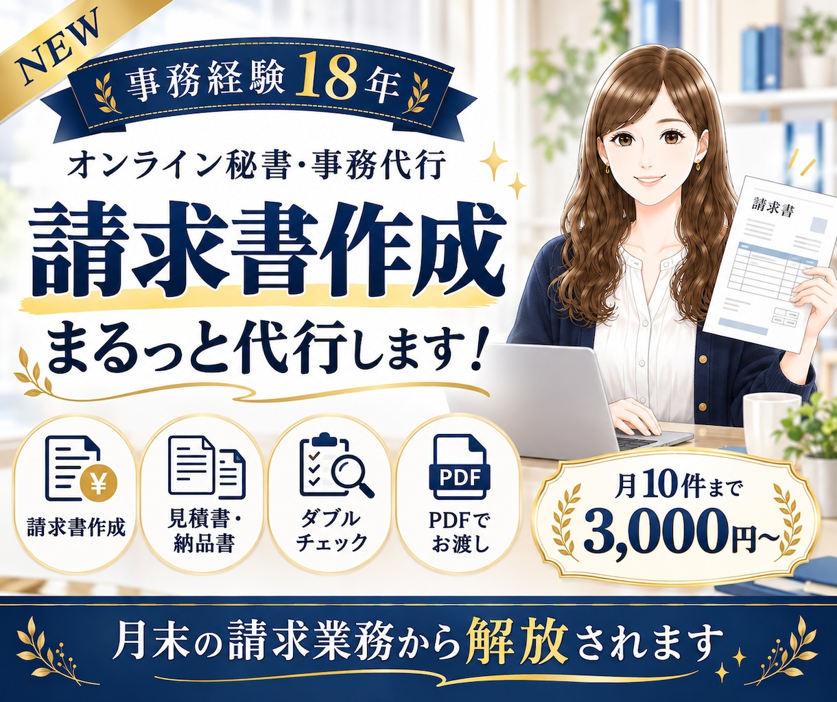 事務歴18年！毎月の請求書作成を丁寧に代行します ✨NEW✨月10件3,000円｜Excel・MF対応 イメージ1