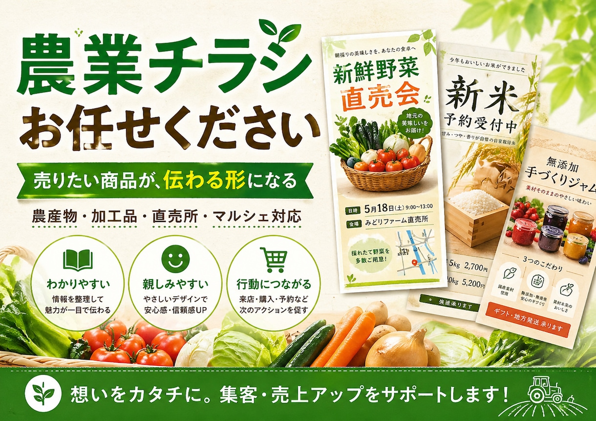 売れる農業チラシ作ります 見た目だけで終わらない農産物の価値が伝わるチラシを作ります イメージ1