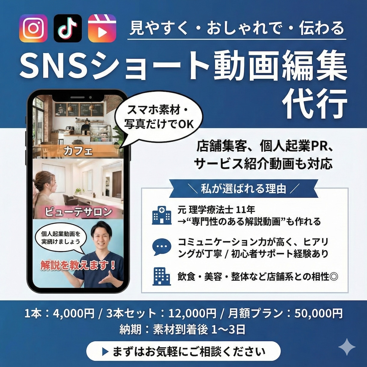 集客に強い　SNS動画を丁寧に編集します 「伝わる・見られる・伸びる」ショート動画 を制作します。 イメージ1