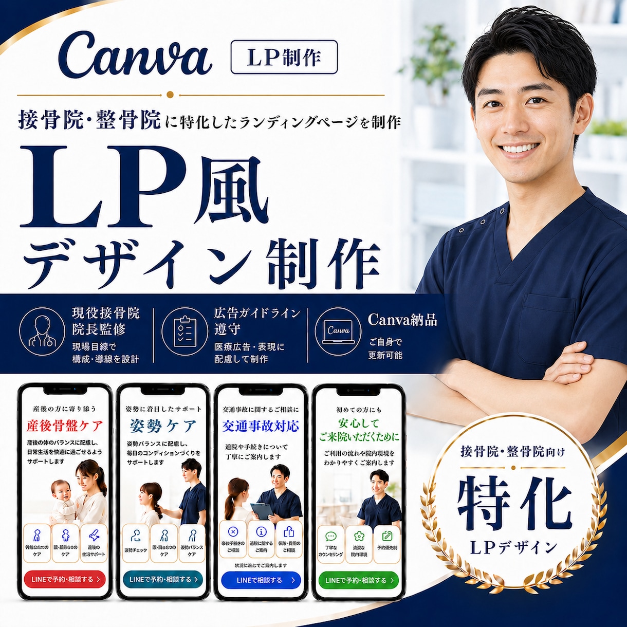 現役院長監修｜接骨院LP風デザイン制作します 広告ガイドライン対応・Canvaデータ納品 イメージ1