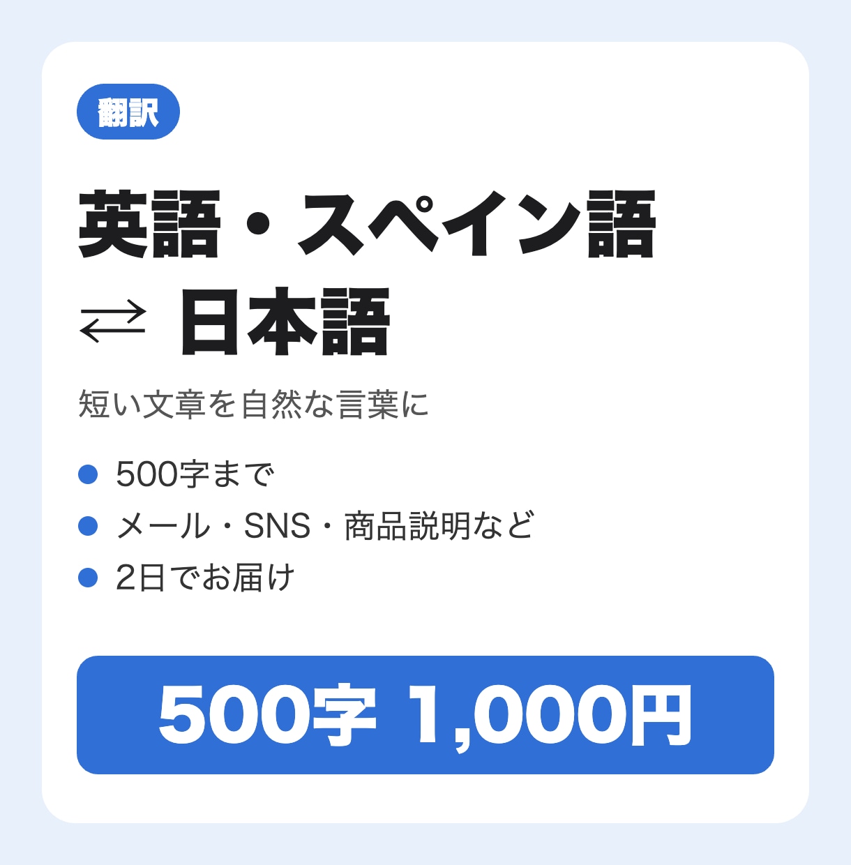 英語・スペイン語と日本語の短文を翻訳します 500字1,000円。文章やSNSを自然な言葉に イメージ1