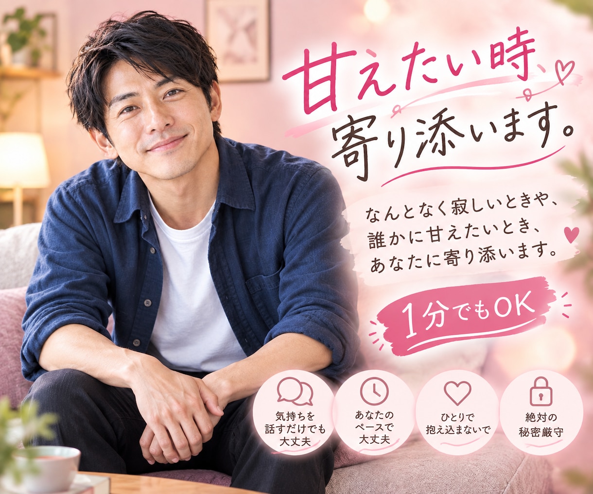 NG無し。女性限定。甘えたい時に。優しく癒します なんとなく寂しい時や、誰かに甘えたい時、あなたに寄り添います イメージ1