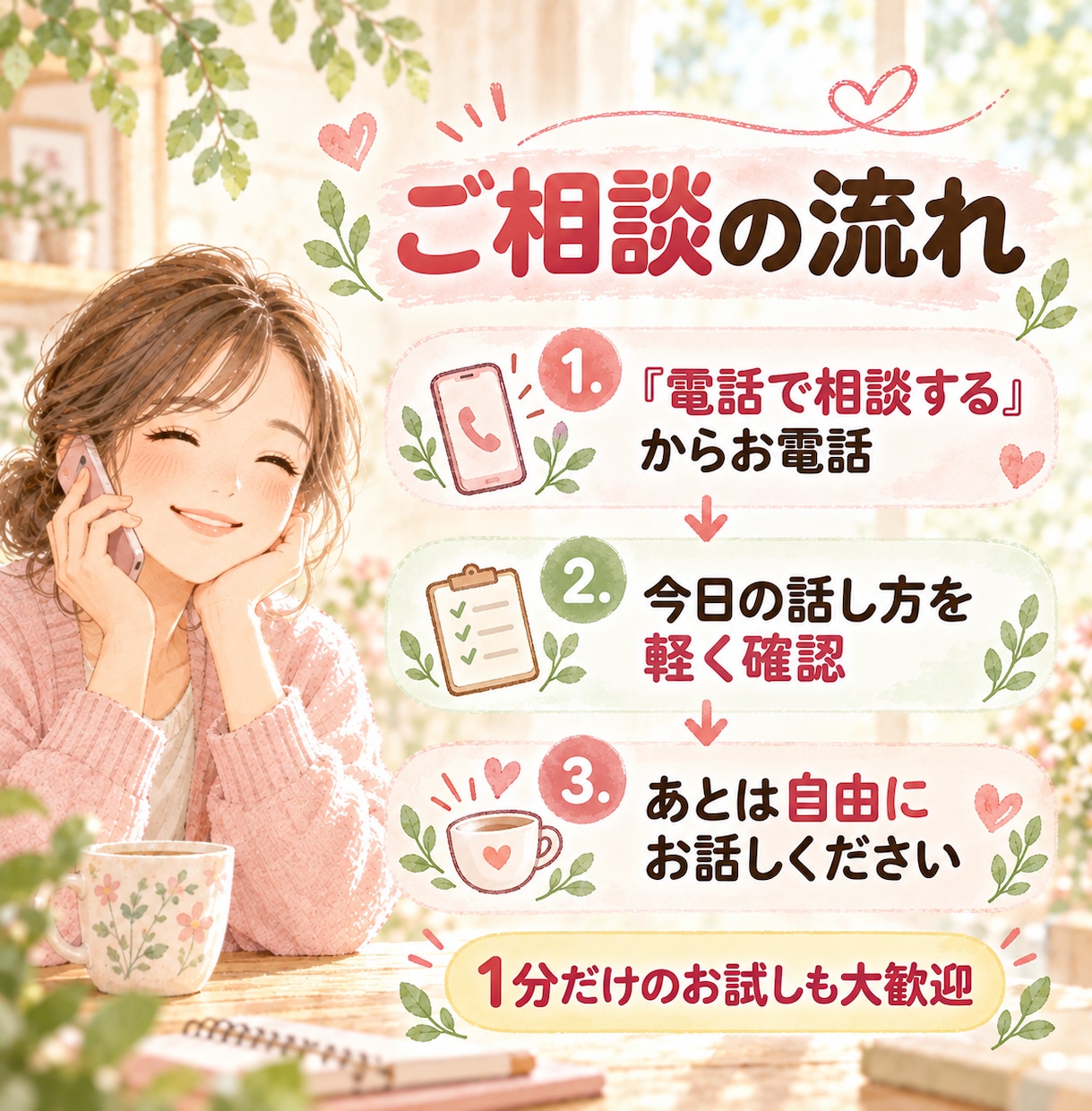 お試し1分からOK|否定ゼロで最後まで聴きます 心理カウンセラーが聴く|HSP・生きづらさ・家族のモヤモヤも イメージ3