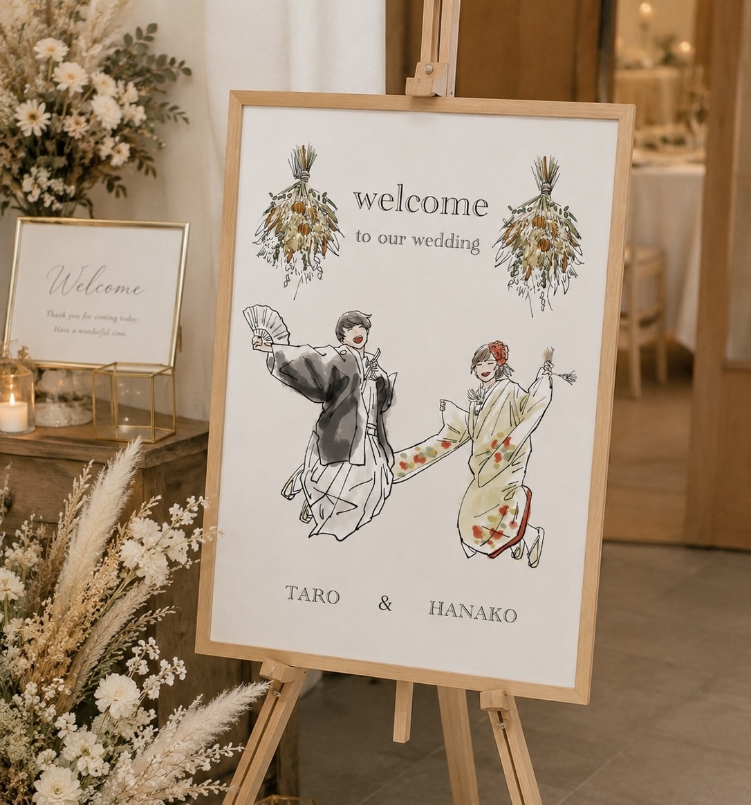 結婚式の似顔絵ウェルカムボード描きます 前撮りしてなくても大丈夫！好きな衣装や表情にチェンジ♪ イメージ1