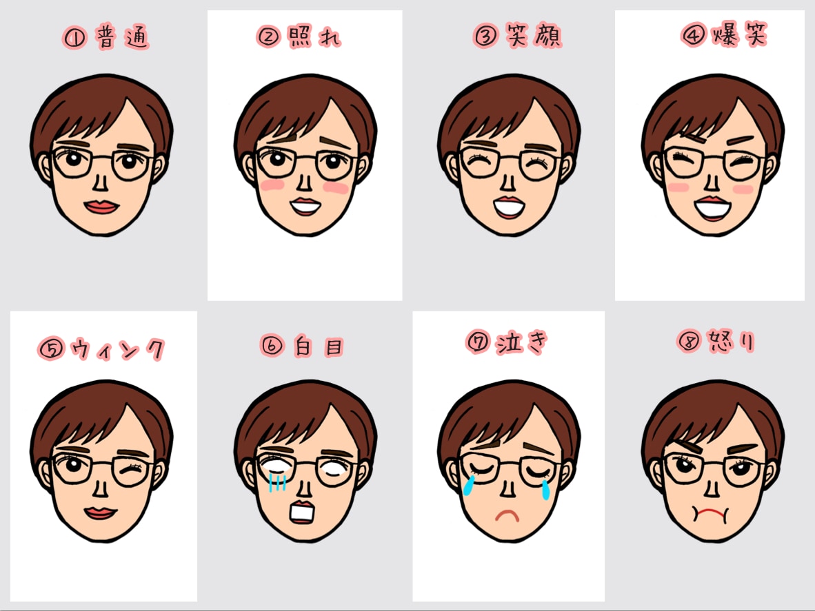 顔のみのシンプルな似顔絵アイコン作ります 表情全8種類！お好きな種類を4つで1000円♩ イメージ2