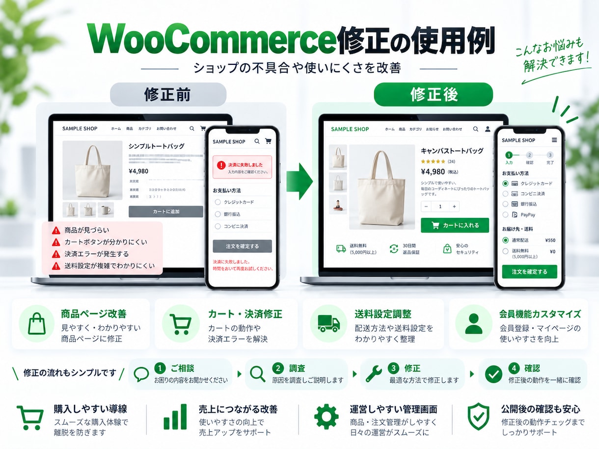 WooCommerceの不具合を修正します 決済・カート・送料・会員機能までまとめて対応 イメージ2