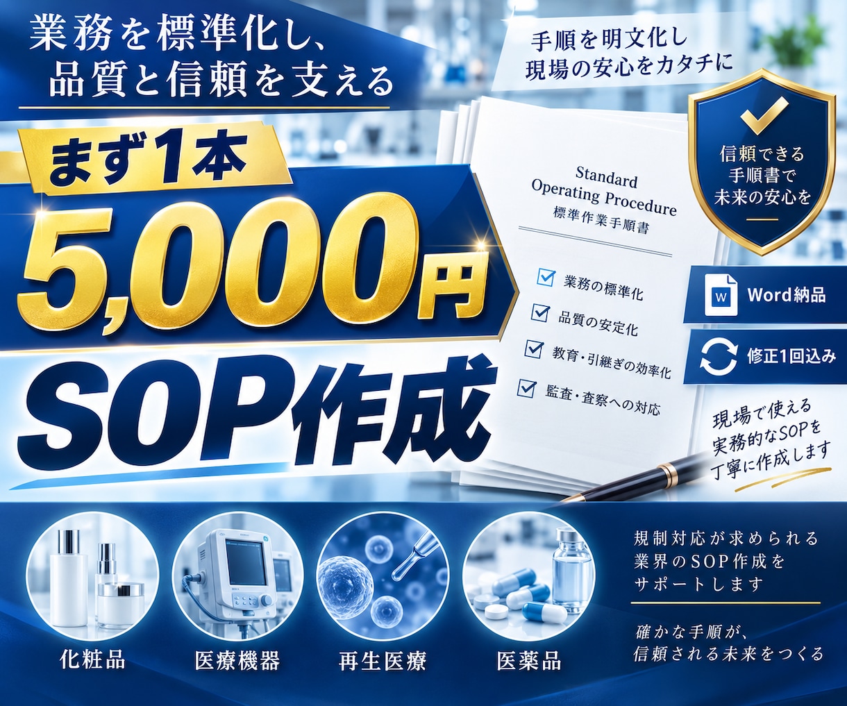 化粧品・医療機器・再生医療・医薬品のSOP作ります 初回1本5,000円｜Word納品・修正1回込み イメージ1