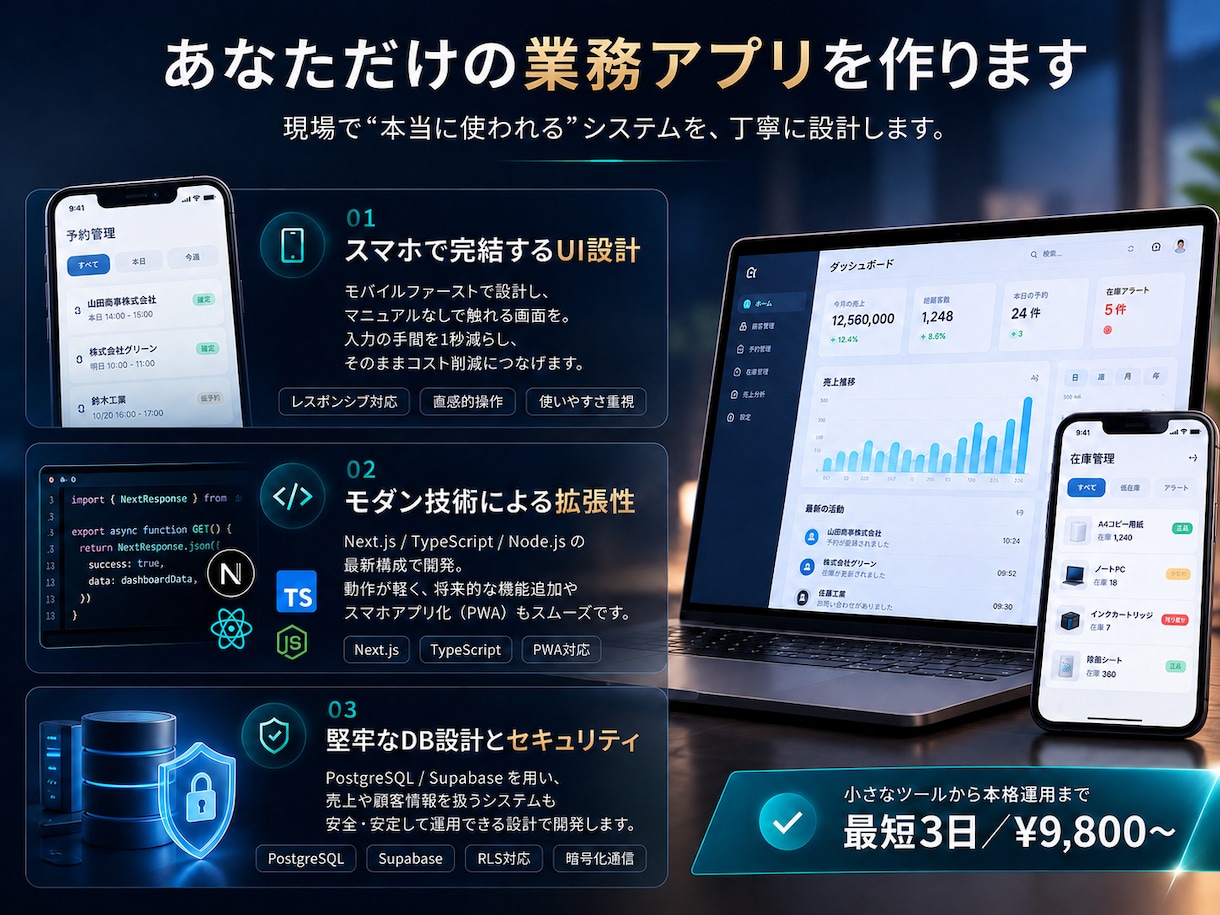 安全で高品質な業務アプリ開発を行います DXで効率化し売り上げと利益につながる イメージ1