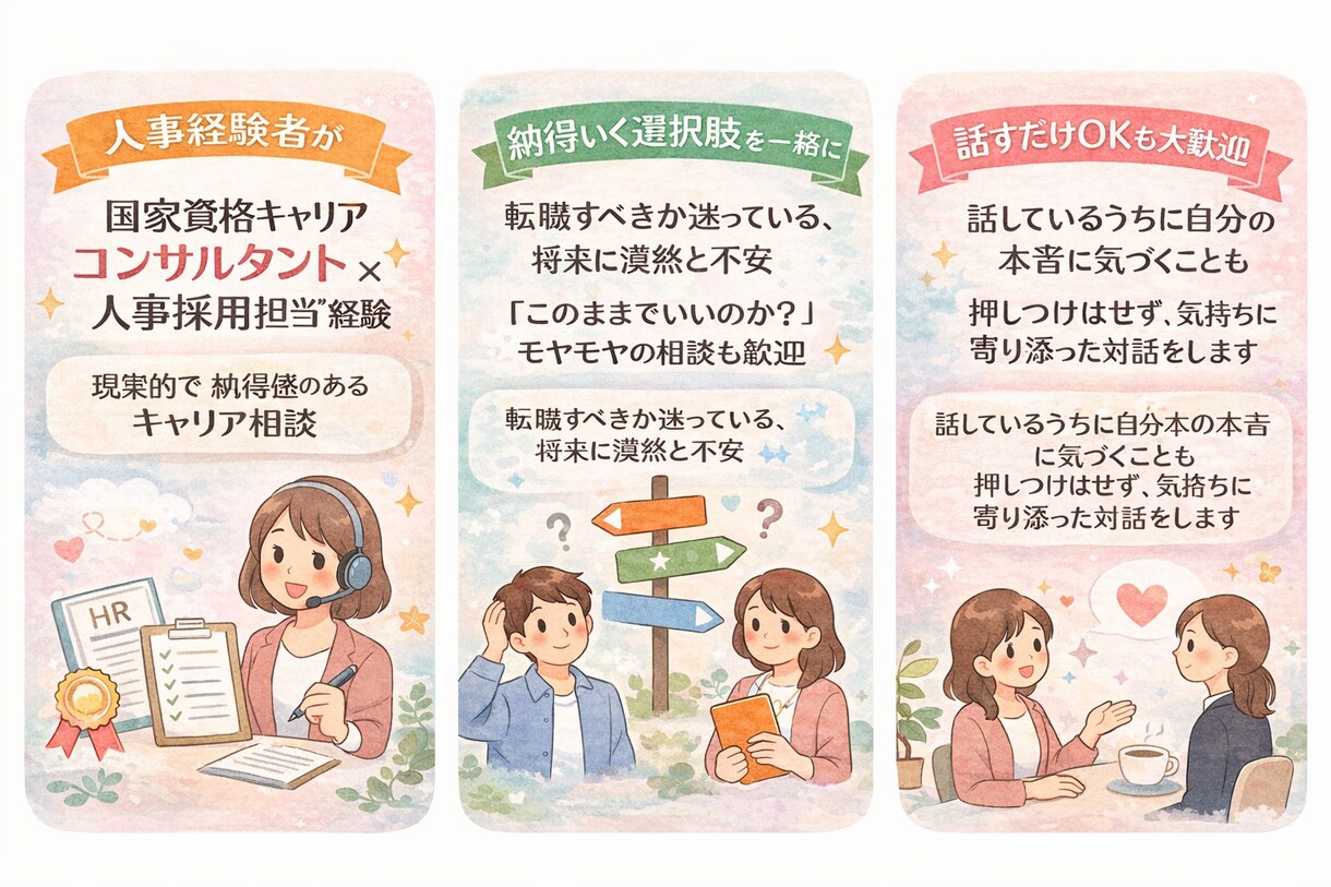 新卒・中途OK｜キャリアの悩み、一緒に整理します ひとりで悩まないキャリアの迷い、壁打ち相手になります イメージ2