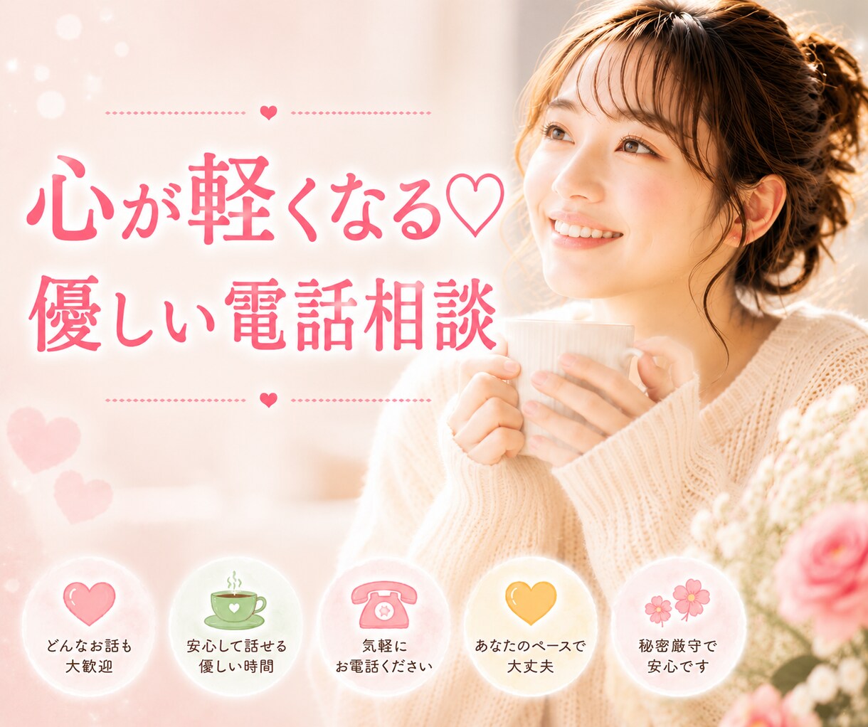 心が軽くなる♡やさしい電話相談お受けします どんなお話も大丈夫✨安心してお話ください☺️ イメージ1